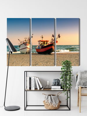 Ljuddämpande tavla - Fishing boats on the beach