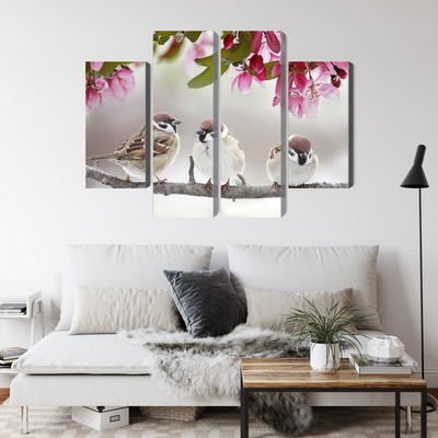 Ljuddämpande tavla - Sparrows among flowers