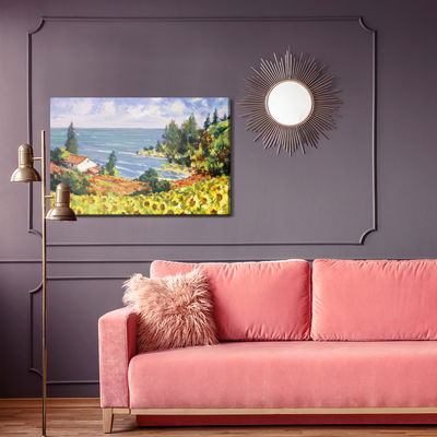 Ljuddämpande tavla - Landscape with sunflowers as