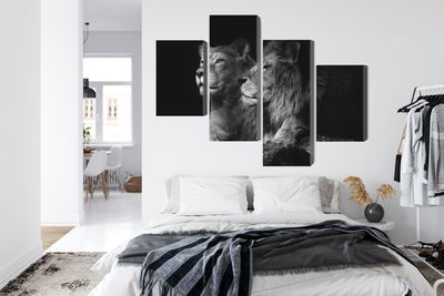 Ljuddämpande tavla - Lion and lioness on a black