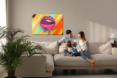 Ljuddämpande tavla - Pink lips on a colored