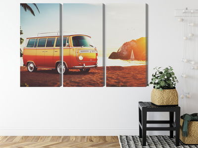 Ljuddämpande tavla - Retro car on the beach