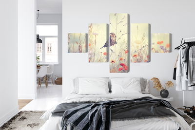 Ljuddämpande tavla - A bird among wild flowers