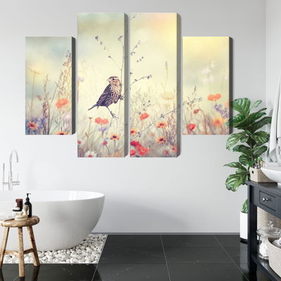Ljuddämpande tavla - A bird among wild flowers