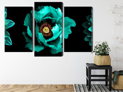 Ljuddämpande tavla - Turquoise flowers on a black