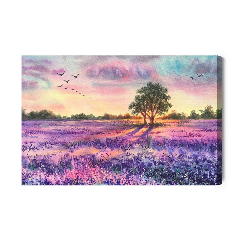 Ljuddämpande tavla - Lavender landscape painted