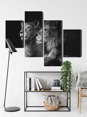 Ljuddämpande tavla - Lion and lioness on a black