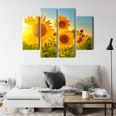Ljuddämpande tavla - Sunflower field at sunset 3d