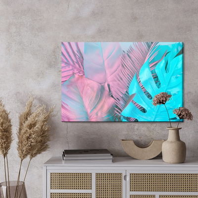Ljuddämpande tavla - Tropical leaves in neon