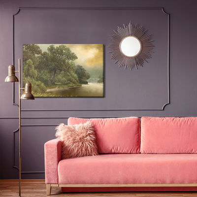 Ljuddämpande tavla - Forest landscape with a river