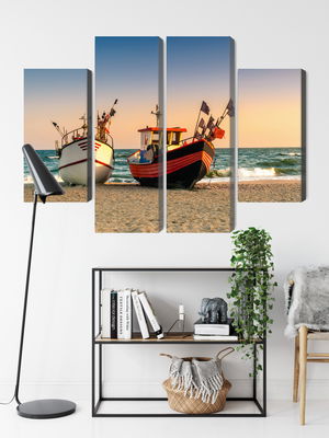 Ljuddämpande tavla - Fishing boats on the beach