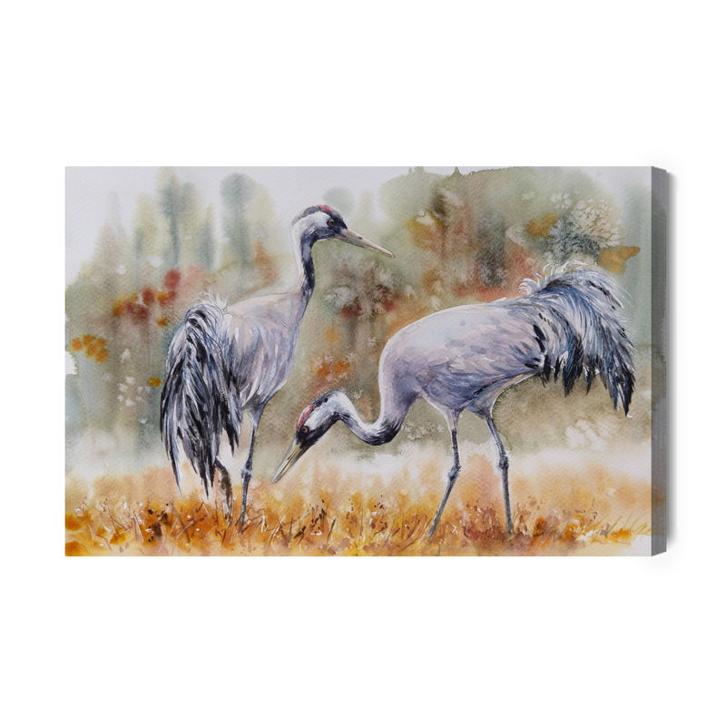 Ljuddämpande tavla - Cranes on field