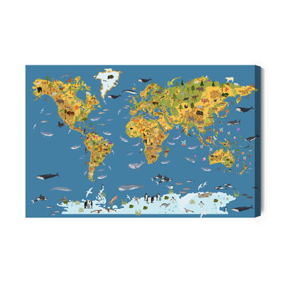 Ljuddämpande tavla - World map with animals