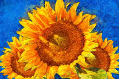 Ljuddämpande tavla - Painted sunflowers on a blue