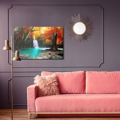 Ljuddämpande tavla - Waterfall in autumn forest 3d