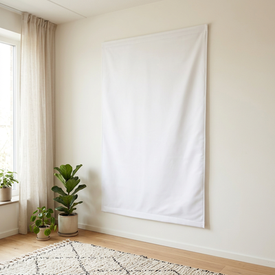 SilentDirect Acoustic Wall Textile white wall fabric installed in the living room