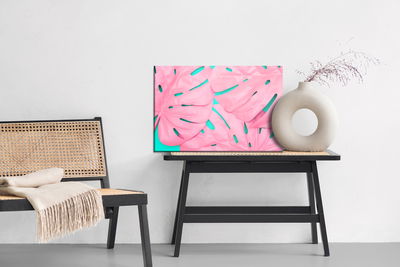 Ljuddämpande tavla - Pink decorative monstera