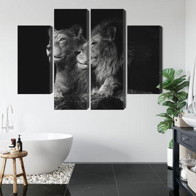 Ljuddämpande tavla - Lion and lioness on a black