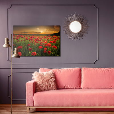 Ljuddämpande tavla - Field of poppies at sunset 3d