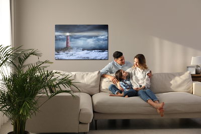 Ljuddämpande tavla - Sea storm and lighthouse