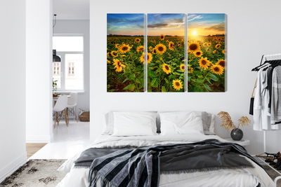 Ljuddämpande tavla - Sunflower field at sunset 3d