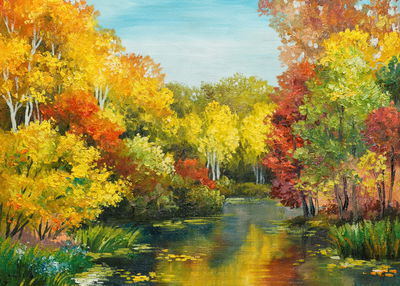 Ljuddämpande tavla - Forest in autumn colors