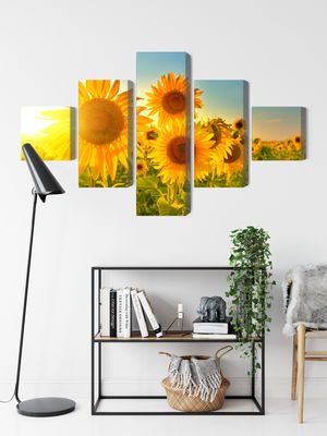 Ljuddämpande tavla - Sunflower field at sunset 3d