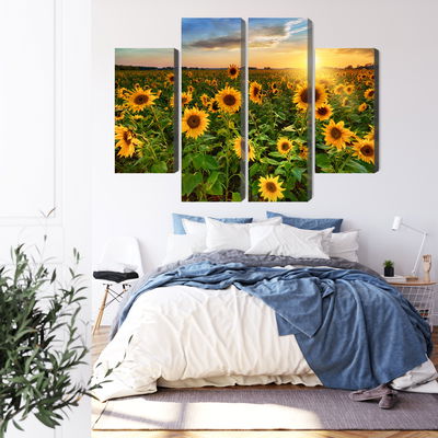 Ljuddämpande tavla - Sunflower field at sunset 3d