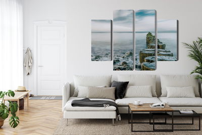 Ljuddämpande tavla - Rocky beach and 3d wooden