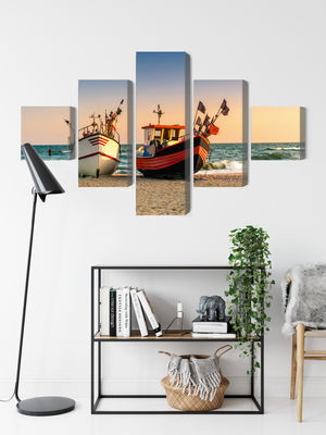 Ljuddämpande tavla - Fishing boats on the beach