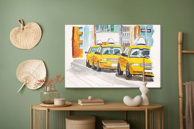 Ljuddämpande tavla - New York city taxis painted