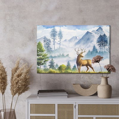 Ljuddämpande tavla - Moutain landscape with deer