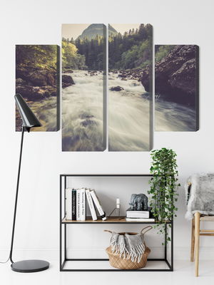 Ljuddämpande tavla - Mountain river in the forest