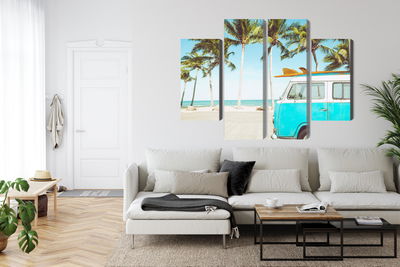 Ljuddämpande tavla - Retro car on the beach 3d