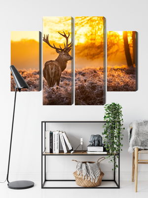 Ljuddämpande tavla - Deer in the forest at sunset