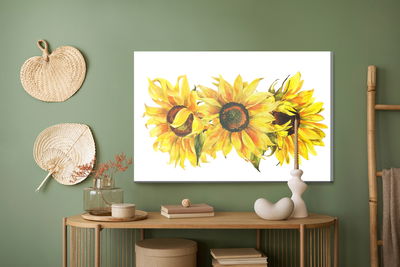 Ljuddämpande tavla - Three sunflowers on a white