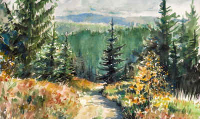 Ljuddämpande tavla - Forest landscape painted