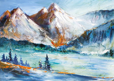 Ljuddämpande tavla - Painted mountain landscape