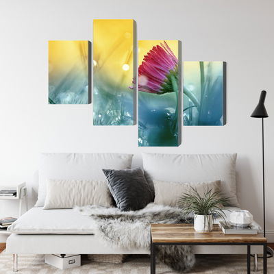 Ljuddämpande tavla - Pink flower on a 3d meadow