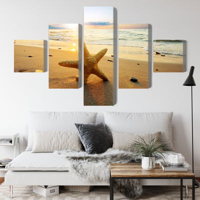 Ljuddämpande tavla - Starfish on the beach 3d