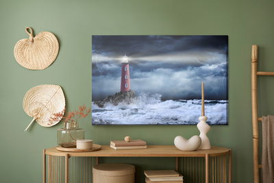 Ljuddämpande tavla - Sea storm and lighthouse