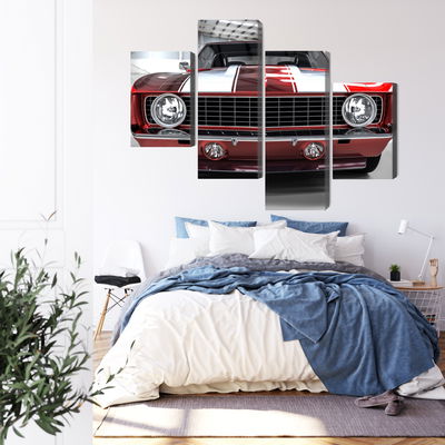 Ljuddämpande tavla - A red muscle car in a garage