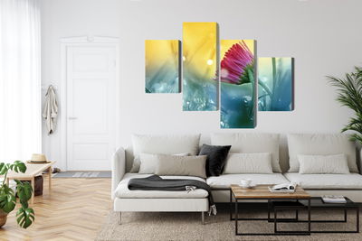 Ljuddämpande tavla - Pink flower on a 3d meadow