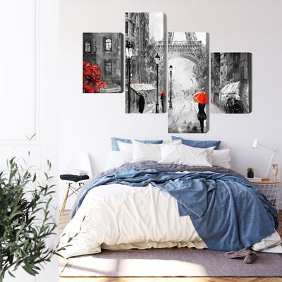 Ljuddämpande tavla - People with red umbrellas