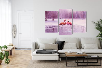 Ljuddämpande tavla - Flamingos against a purple