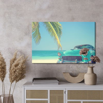 Ljuddämpande tavla - Retro car on a tropical beach