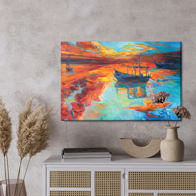 Ljuddämpande tavla - Painted boats in the sea