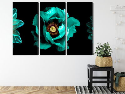 Ljuddämpande tavla - Turquoise flowers on a black