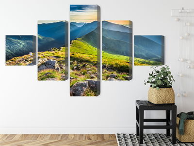 Ljuddämpande tavla - Sunset in the mountains 3d