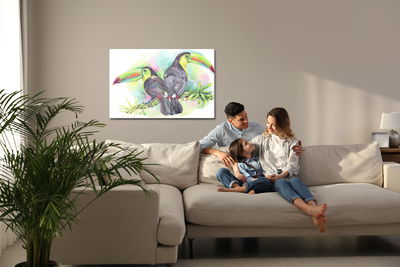 Ljuddämpande tavla - Watercolor parrots